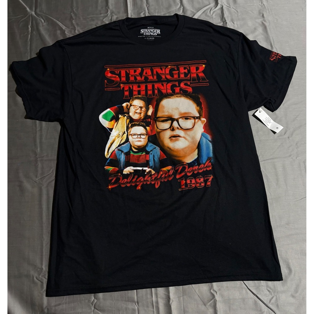 Stranger Things Delightful Derek 1987 Graphic T-Shirt Mens Large Black Netflix